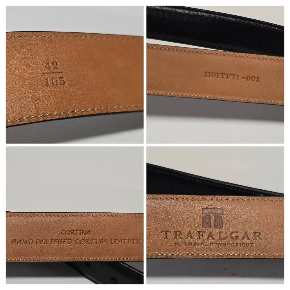 TRAFALGAR Black Leather Classic Dress Minimalist Belt Size 42